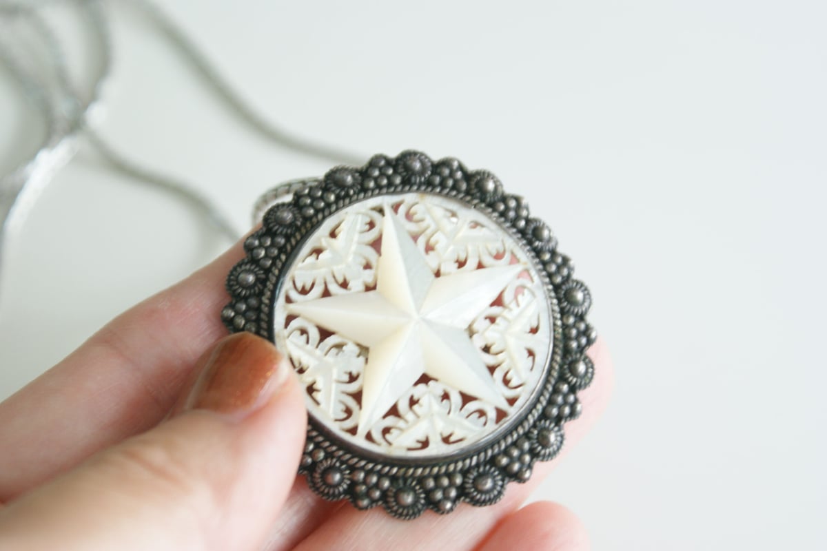 ヴィンテージベツレヘムパール五芒星2way銀細工ブローチペンダントトップ