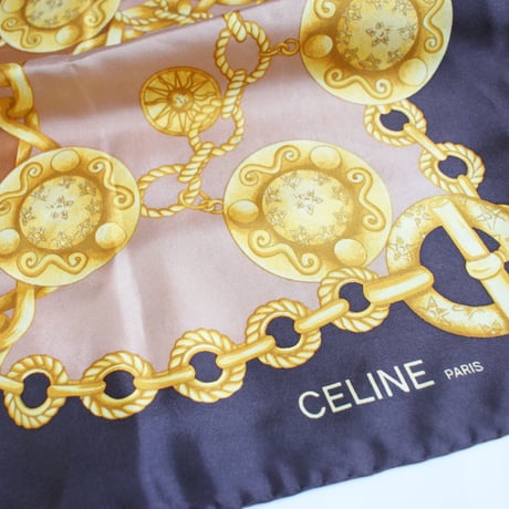 CELINE セリーヌ イタリア製 100％シルク  コスチュームジュエリー モチーフ スカーフ/ ヴィンテージ レディース ファッション