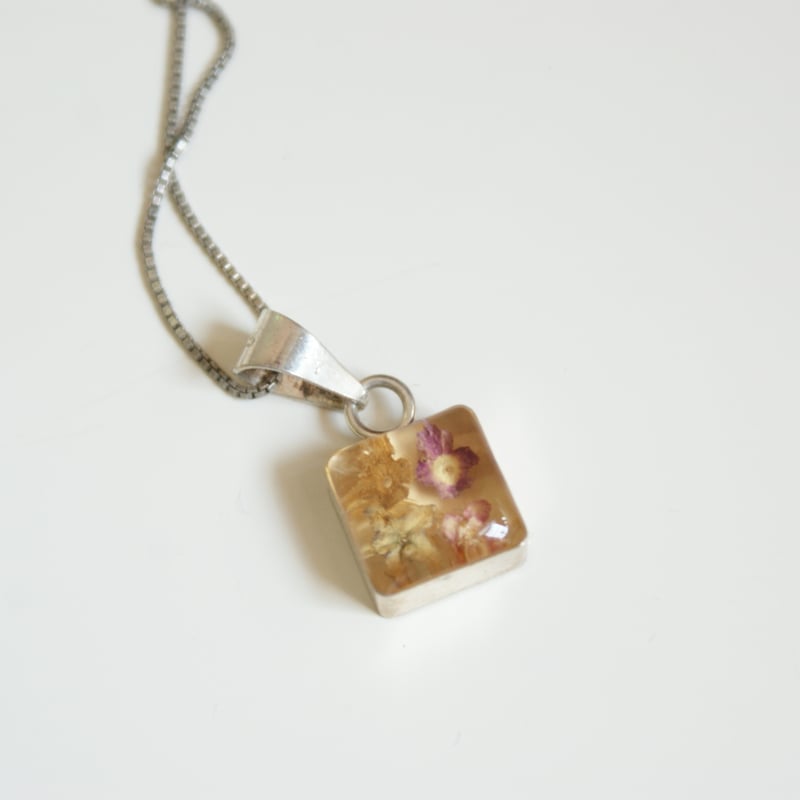 Silver925 メキシカンジュエリー 押し花 スクエア ネックレス Silver925 メキシカンジュエリー 押し花 スクエア ネックレス