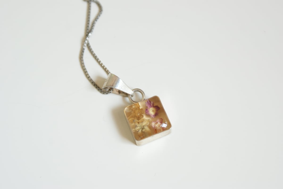 Silver925 メキシカンジュエリー 押し花 スクエア ネックレス Silver925 メキシカンジュエリー 押し花 スクエア ネックレス