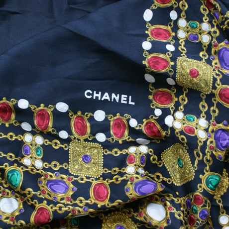 CHANEL シャネル グリポワガラスジュエリー柄 シルクスカーフ / ヴィンテージファッション