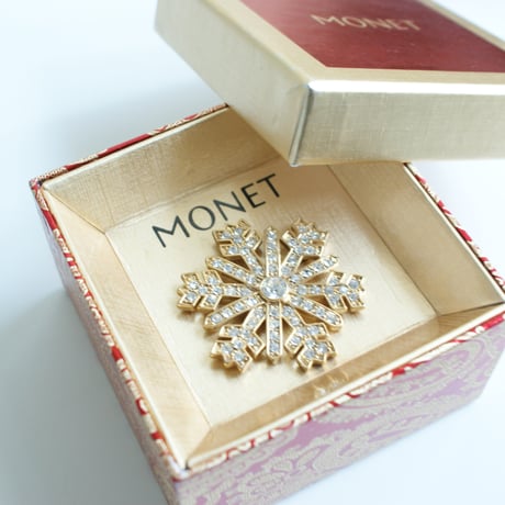 【アメリカ買付】MONETモネ スノーフレーク 雪の結晶 ラインストーン ブローチ BOX付き/ ヴィンテージジュエリー