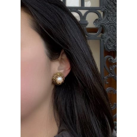【ヨーロッパ買付】フラワー パール イヤリング / ヴィンテージ・アンティークジュエリー