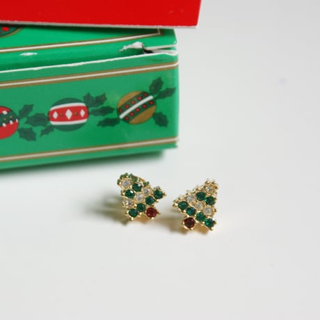 AVONエイボン  クリスマスツリー ラインストーン ピアス　BOX付き/ ヴィンテージジュエリー・アクセサリー