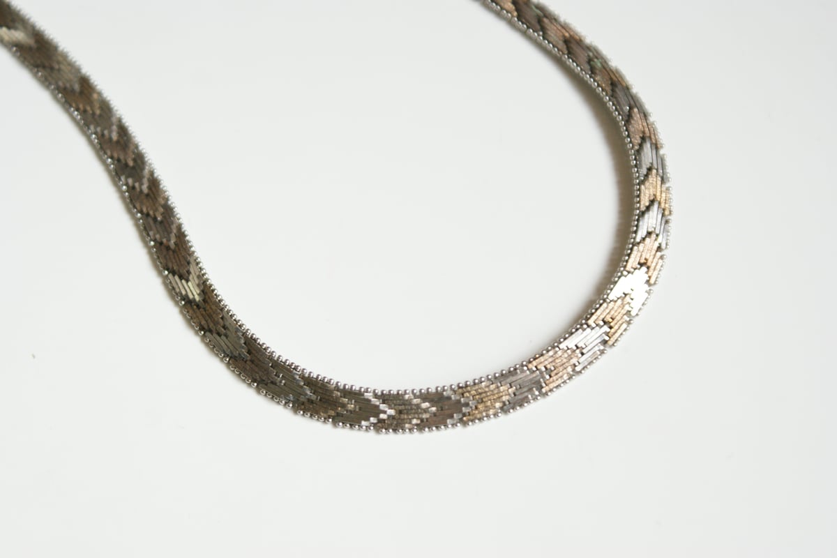 シルバー編み込みデザイン ネックレス925 ヴィンテージ イタリア製 シルバー925 編み込み コンビカラー ネックレス