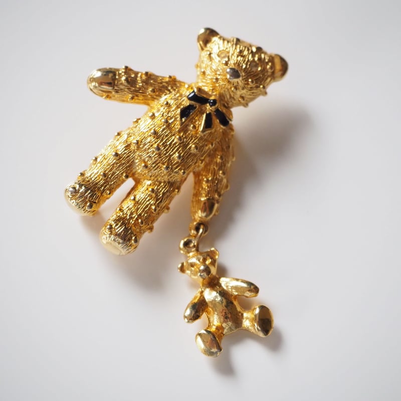 テディベア エナメル リボン ブローチ / ヴィンテージ・レトロ