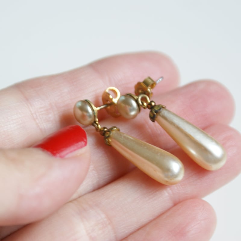 アメリカ買付 】イギリス製 ガラス パール ネックレス ドロップピアス 