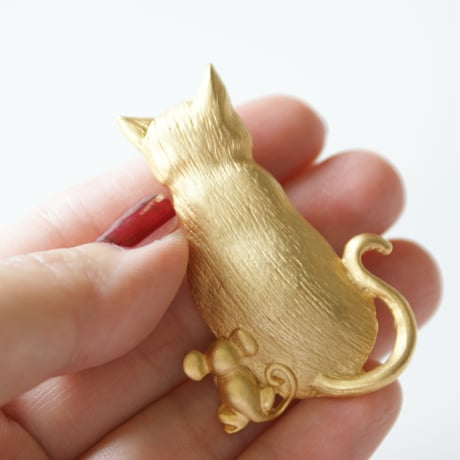 猫 キャット ねずみ 後ろ姿ブローチ/ ヴィンテージ・コスチュームジュエリー