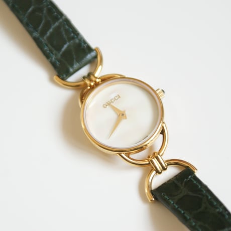GUCCI グッチ クラッシックデザイン グリーンレザー 腕時計 BOX付き/ ヴィンテージウォッチ