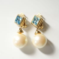 GIVENCHYジバンシィ アクアブルーラインストーン パール イヤリング / ヴィンテージ・コスチュームジュエリー