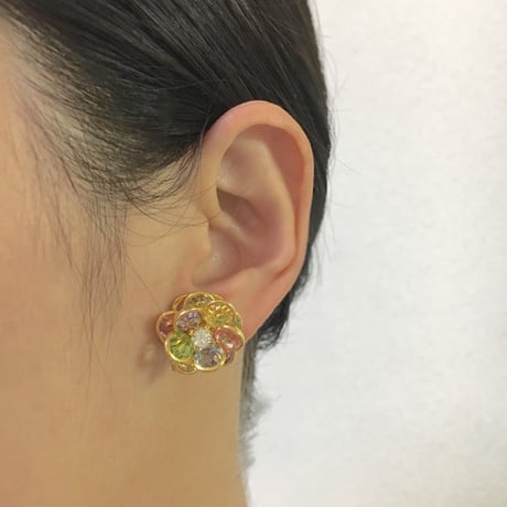 AVONエイボン ベゼルセッティング マルチカラー ラインストーン フラワー イヤリング / ヴィンテージジュエリー・アクセサリー