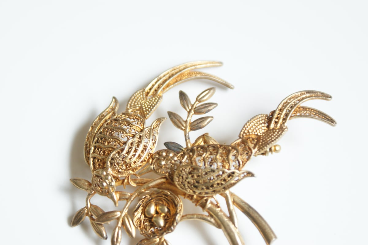 PORTUGALポルトガル製 フィリグリー バード エッグ 鳥の巣 ブローチ