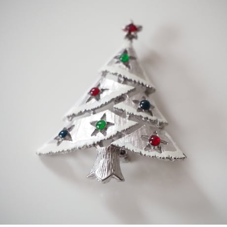 スター星 ホワイトスノー クリスマスツリー ブローチ  / ヴィンテージアクセサリー ・アクセサリー