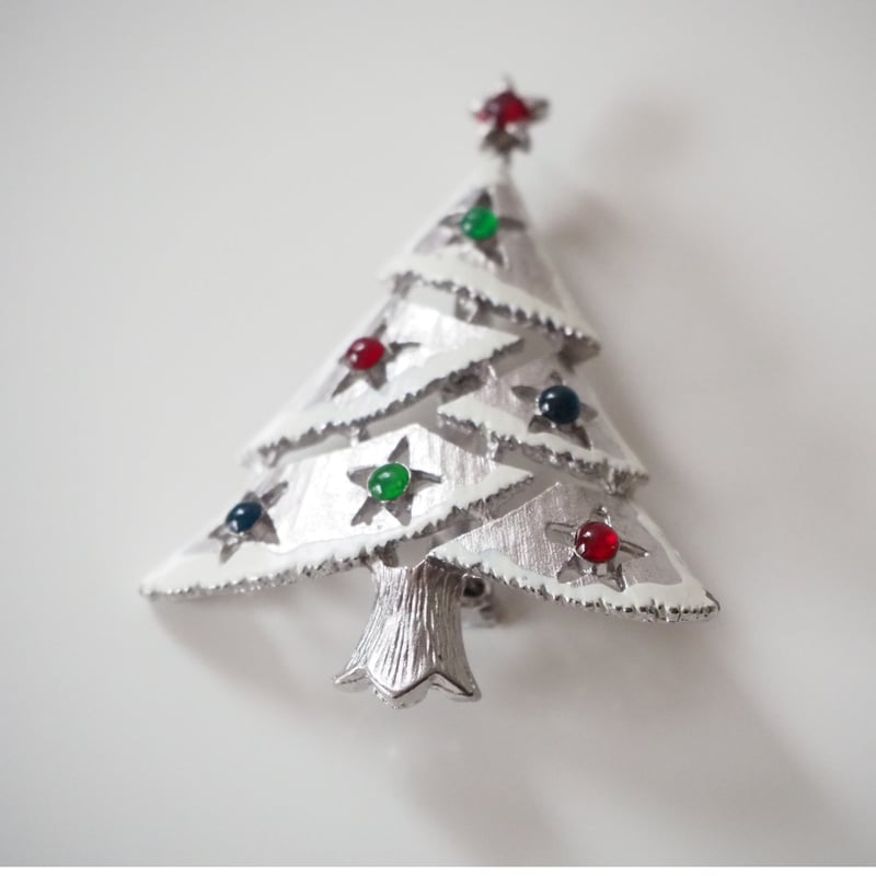 スター星 ホワイトスノー クリスマスツリー ブローチ / ヴィンテージ