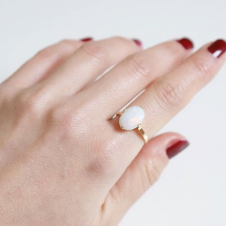 K18YG ホワイトミルクオパール 和リング指輪 / ヴィンテージジュエリー・アクセサリー