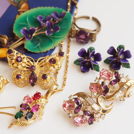 【アメリカ買付】ROMANマルチカラー ラインストーン  ネックレス / ヴィンテージ・コスチュームジュエリー