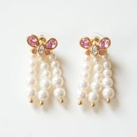 NAPIERネイピア 蝶 バタフライ ピンク ラインストーン パール ピアス / ヴィンテージアクセサリー