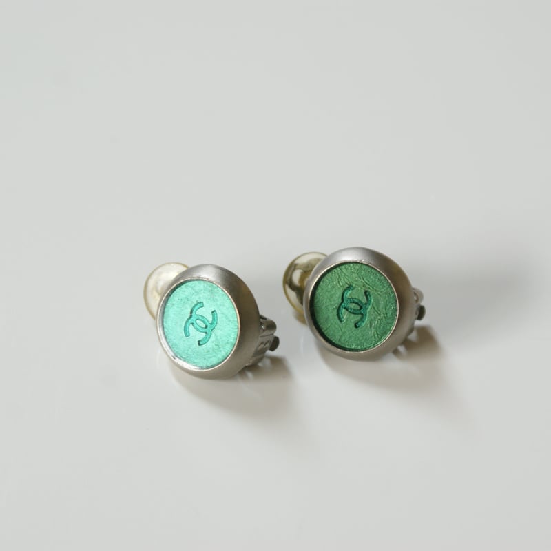 CHANELシャネル グリーン ココマーク イヤリング / ヴィンテージ  