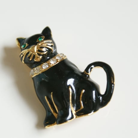 MONETモネ  ブラックキャット 黒猫 エナメル ブローチ/ ヴィンテージアクセサリー