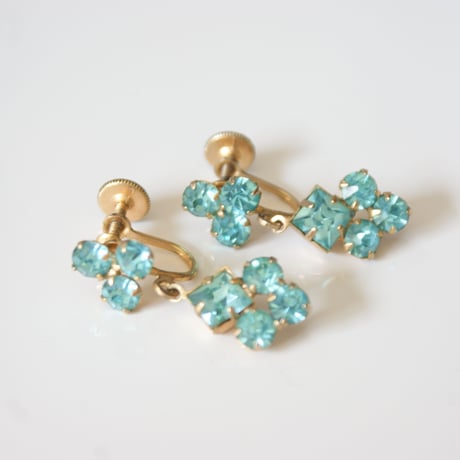 Special price【スペシャル プライス 】アクアブルー ラインストーン イヤリング / ヴィンテージ・アンティークジュエリー