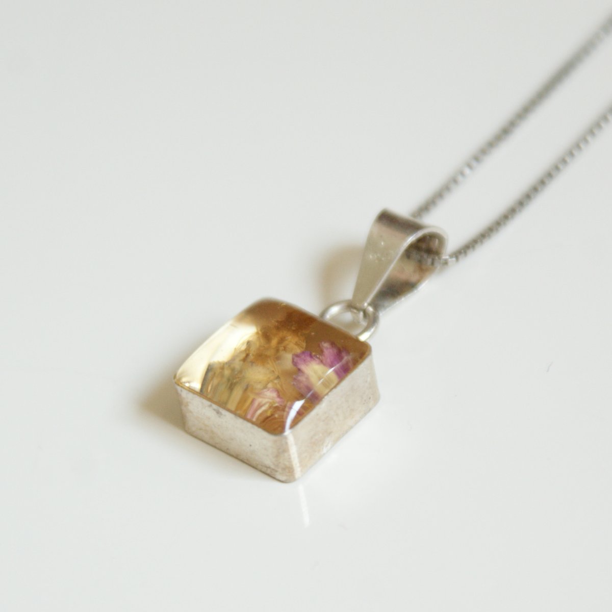 Silver925 メキシカンジュエリー 押し花 スクエア ネックレス Silver925 メキシカンジュエリー 押し花 スクエア ネックレス