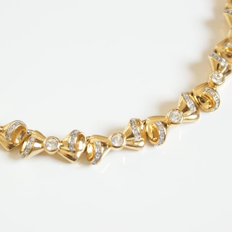 NINA RICCIニナリッチ リボン ラインストーン チョーカーネックレス / ヴィンテージアクセサリー