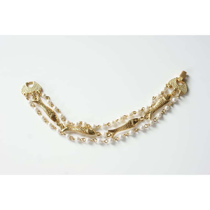 フィッシュ魚モチーフ パール 3連 ブレスレット / ヴィンテージ