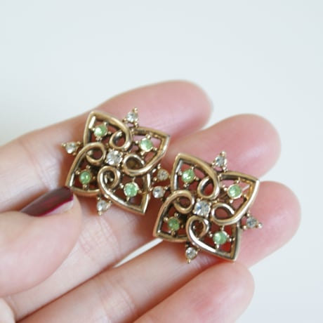 TRIFARIトリファリ /アルフレッド・フィリップ/ライムグリーン ラインストーン  ネックレス＆イヤリングセット/ ヴィンテージ・コスチュームジュエリー