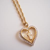 NINA RICCIニナリッチ ハートキー ラインストーン ロングネックレス / ヴィンテージアクセサリー