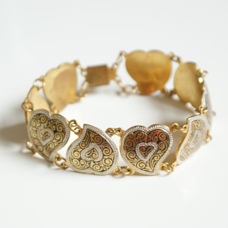 【アメリカ買付】Damasquinadoダマスキナード  ハート ワイド ブレスレット/ ヴィンテージ・コスチュームジュエリー