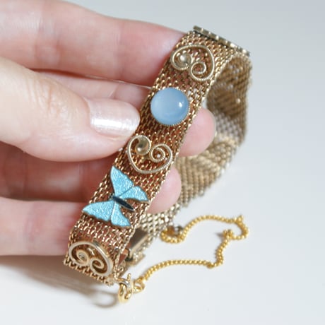 【アメリカ買付】ブルー バタフライ ムーンストーン メッシュブレスレット/ ヴィンテージアクセサリー