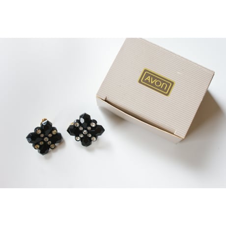 AVONエイボン ブラック ゴシック クロス ラインストーン イヤリング BOX箱付き/ ヴィンテージジュエリー・アクセサリー
