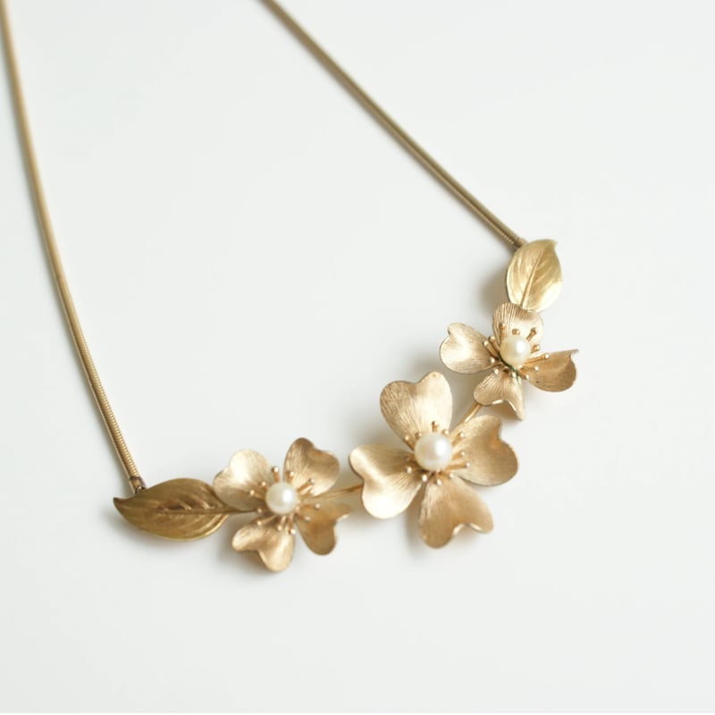 KREMENTZクレメンツ ハナミズキ フラワー K14GF 真珠 ネックレス BOX箱