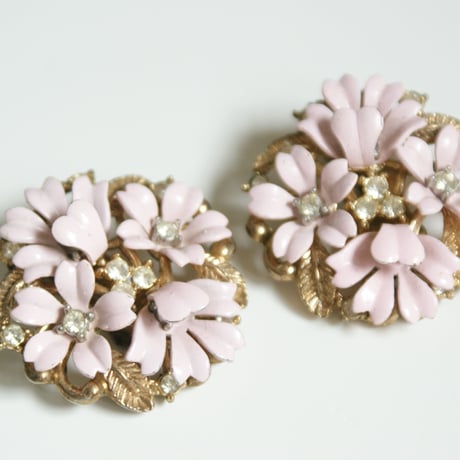 TRIFARIトリファリ Fleurette アルフレッド・フィリップ ピンク エナメル フラワー イヤリング/ ヴィンテージ・コスチュームジュエリー