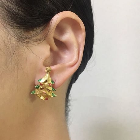 クリスマスツリー エナメル イヤリング / ヴィンテージジュエリー・アクセサリー