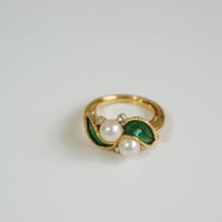 【アメリカ買付】【スペシャル プライス】グリーンエナメル パール リング / ヴィンテージ・コスチュームジュエリー
