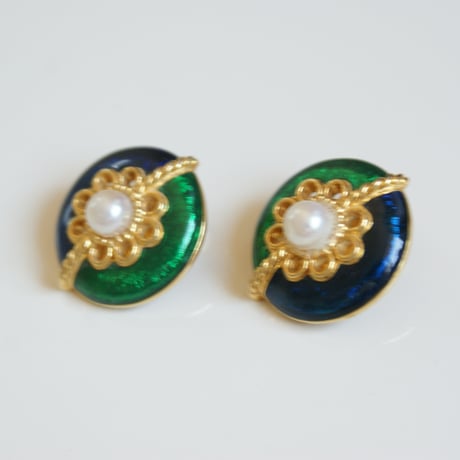 イギリス買付 エナメル パール イヤリング/ ヴィンテージアクセサリー