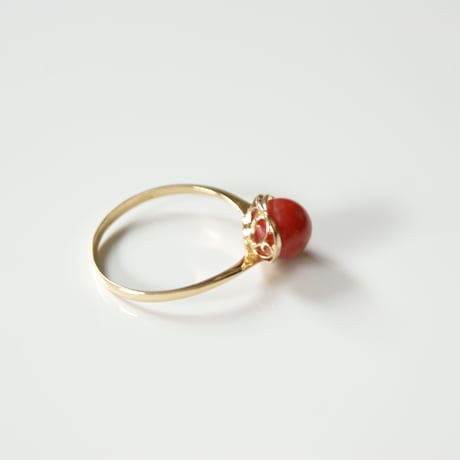 K18YG  赤珊瑚 リング指輪 / ヴィンテージジュエリー・アクセサリー