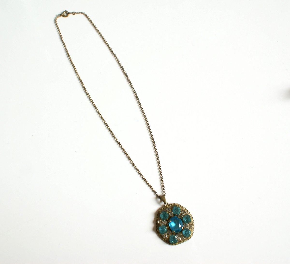 イギリス買付】アクアブルーガラス ペンダント ネックレス