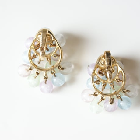 TRIFARIトリファリ パステル ピンク ガラス イヤリング/ ヴィンテージアクセサリー・コスチュームジュエリー