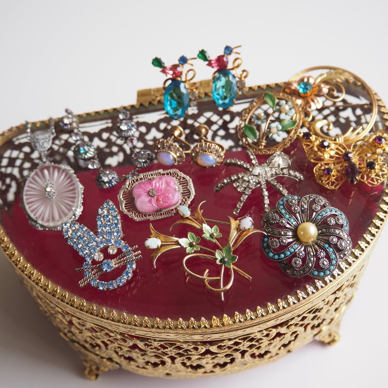 チェコスロバキア　アンティークワックスフラワーの希少で素敵な髪飾り アメリカ買付】Czechoslovakia チェコスロバキア製 ガラス