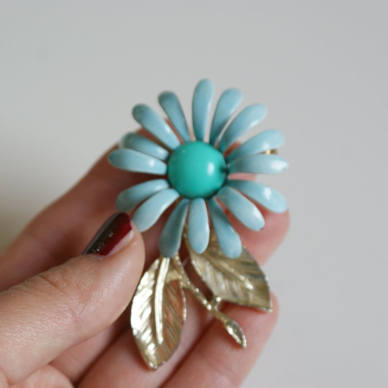 ターコイズ パステルブルーフラワー ブローチ/ ヴィンテージ