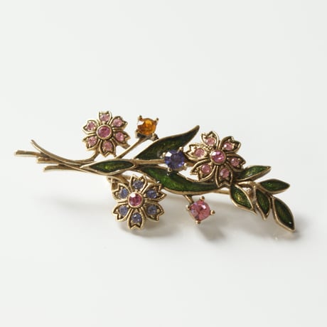 エナメル フラワー ラインストーン ブローチ/ ヴィンテージジュエリー・アクセサリー