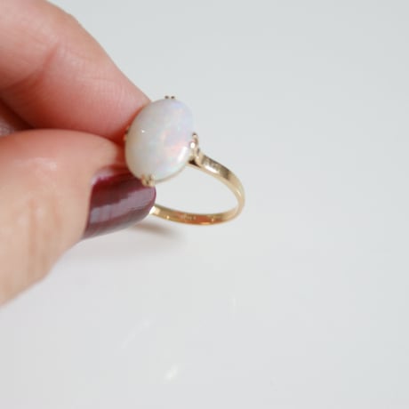 K18YG ホワイトミルクオパール 和リング指輪 / ヴィンテージジュエリー・アクセサリー