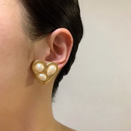 GIVENCHYジバンシィ ブランド ハート パール イヤリング / ヴィンテージ・コスチュームジュエリー
