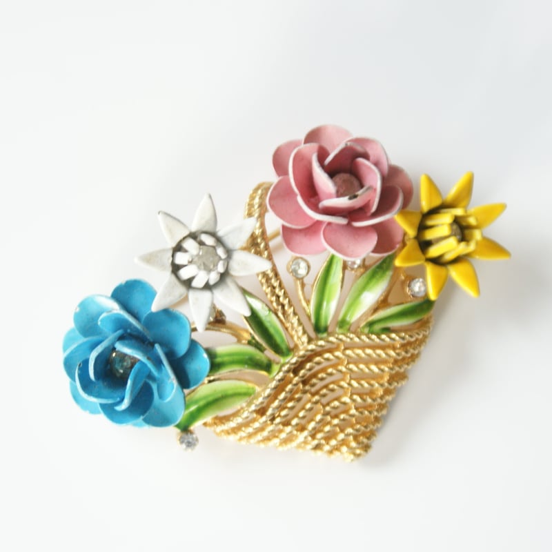 TRIFARIトリファリ カラフルエナメル フラワーバスケット ブローチ
