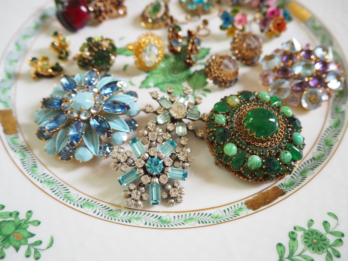 チェコ製 ガラス ラインストーン イヤリング/ ヴィンテージ