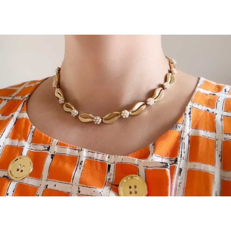 TTRIFARI トリファリ ネックレス ブルー お花 コスチュームジュエリー TRIFARIトリファリ フラワーパール ネックレス / ヴィンテージ