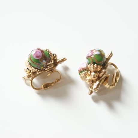 Special price【スペシャル プライス】ローズ薔薇 グリーン ガラス イヤリング/ ヴィンテージジュエリー・アクセサリー
