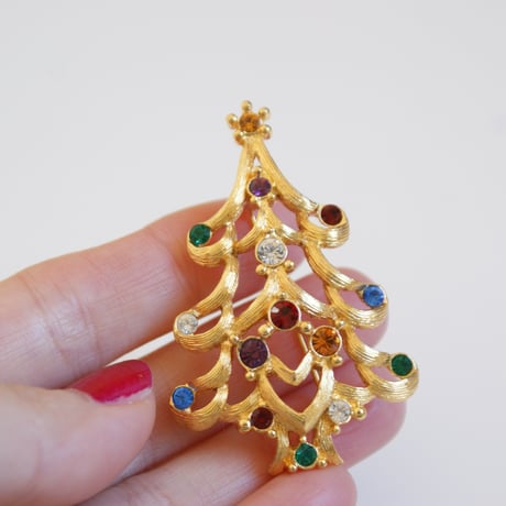 MONET モネ クリスマスツリー マルチカラーラインストーン ブローチ/ ヴィンテージジュエリー・アクセサリー